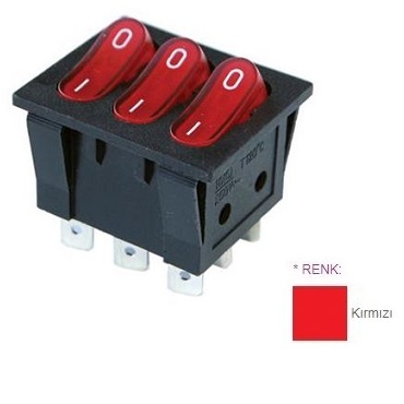 TRC43-135 Işıklı Anahtar 3lü ON-OFF 9P